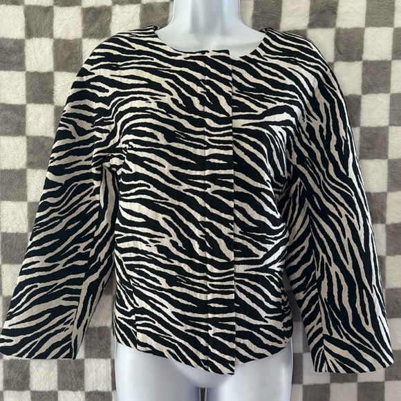Chico’s Blazer 1 zebra zip front jacquard 8/10 black off-white M - Picture 3 of 8
